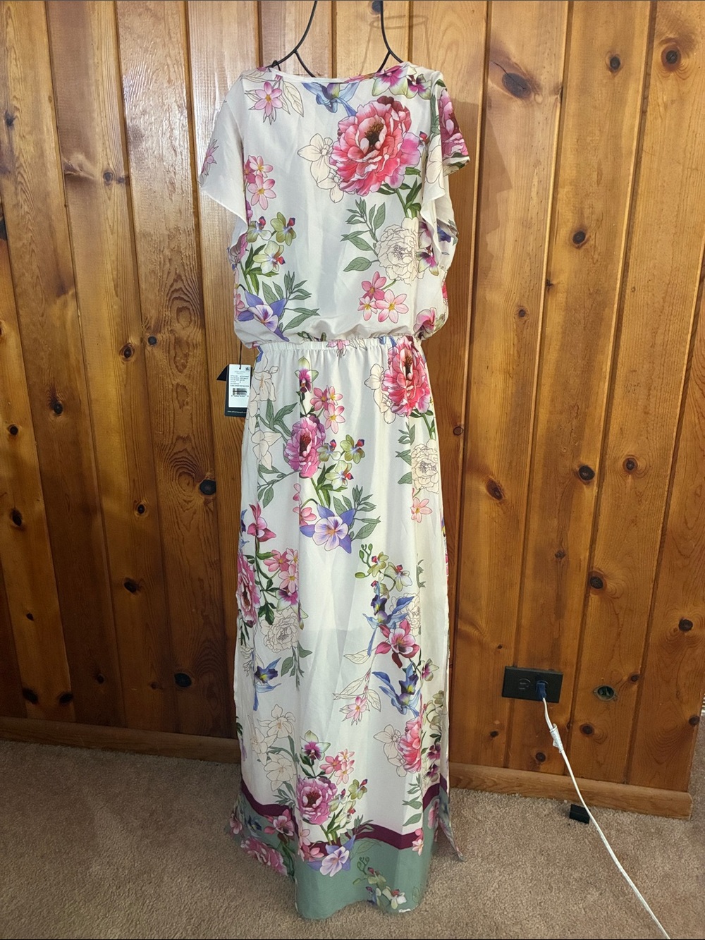 Adrianna Papell Cream Maxi Dress with Pink & Purple Floral Print size 8 NWT - Picture 8 of 9